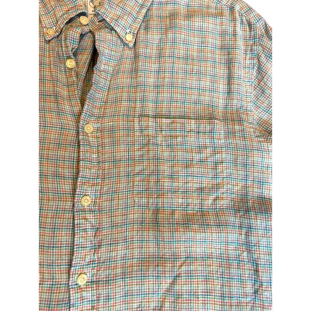 BROOKS BROTHERS Men's 100% Linen Button Down Shirt LARGE Micro Plaid Regent Fit - Picture 6 of 8